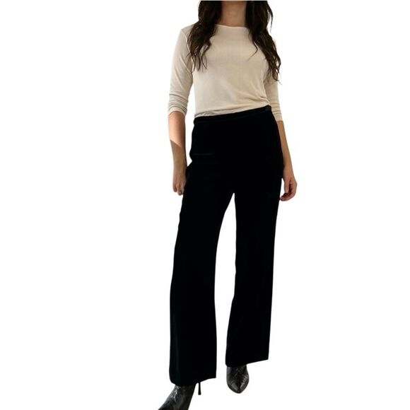 Ann Taylor Pants - Ann Taylor Black Velveteen Pants High Waist Wide Leg Straight Leg Trouser 8